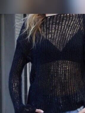 Brandy Melville Black Open-Stitch Crochet Sweater
